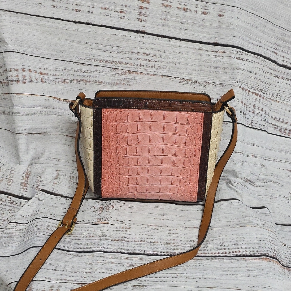 Pink,Brown And Cream Faux Croc Bag